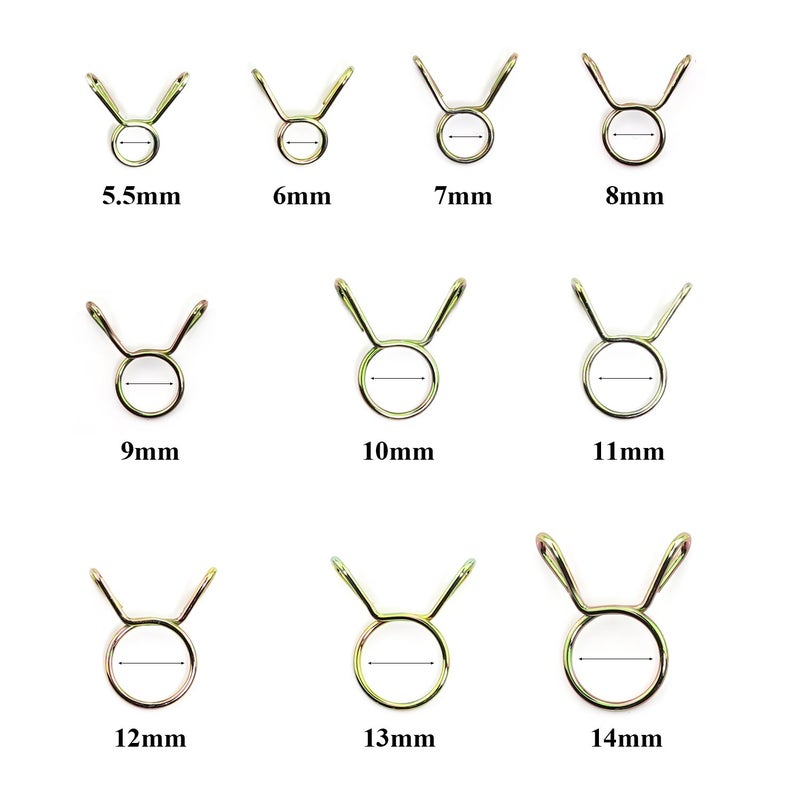 Sutemribor 270 Pieces 10 Sizes Fuel Line Hose Tubing Spring Clips Clamps Assortment Kit for Motorcycle Scooter ATV, 5.5-14mm Bronze Tone - Image 3
